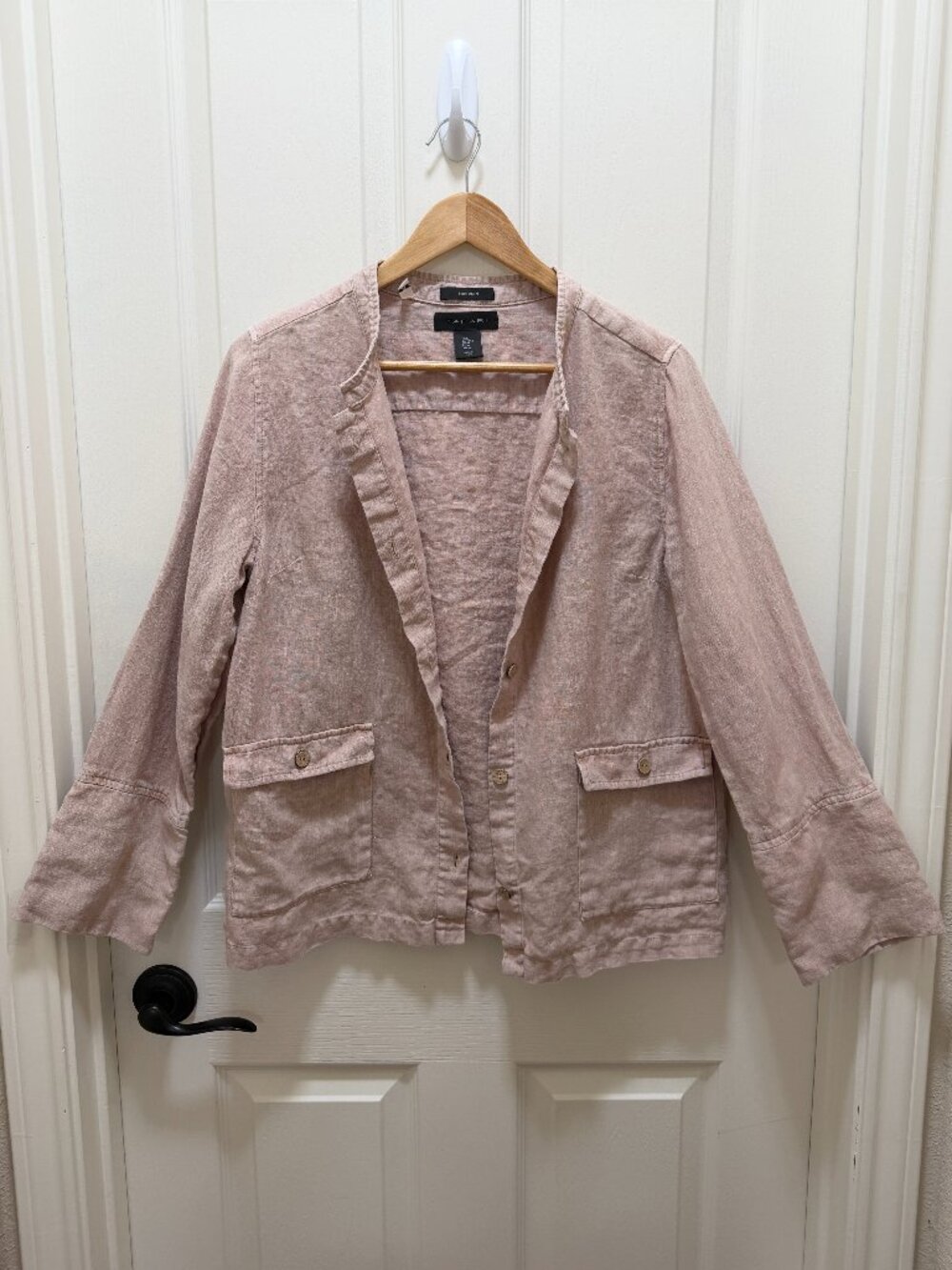 Tahari Women’s 100% Linen Button-Front Jacket Size Medium Dusty Pink Lightweight